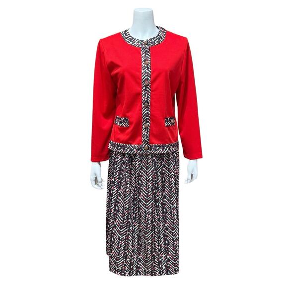 Multicolor Red Skirt Suit Set 2 Pieces Made USA 12 - Picture 1 of 16